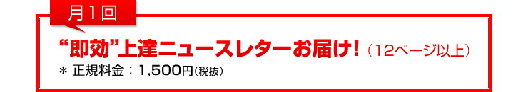 月1回：「“即効”上達ニュースレターお届け！」（12ページ以上）＊正規料金１,500円（税抜）