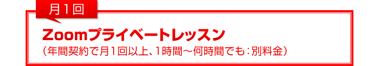 月1回：Zoomプライベートレッスン（年間契約で月1回以上、1時間～何時間でも：別料金）