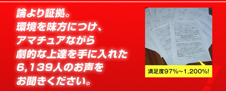 論より証拠。環境を味方につけ、アマチュアながら劇的な上達を手に入れた6,139人のお声をお聞きください。