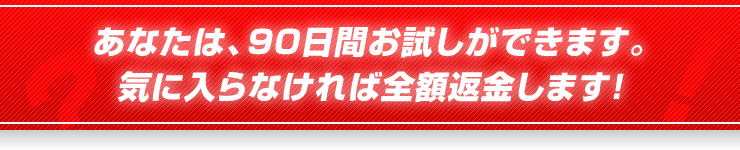 あなたは、90日間お試しができます。気に入らなければ全額返金します！