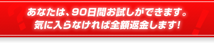 あなたは、90日間お試しができます。気に入らなければ全額返金します！