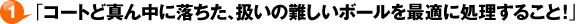 １・「コートど真ん中に落ちた、扱いの難しいボールを最適に処理する！」