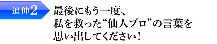 追伸2：最後にもう一度、私を救った“仙人プロ”の言葉を思い出してください！